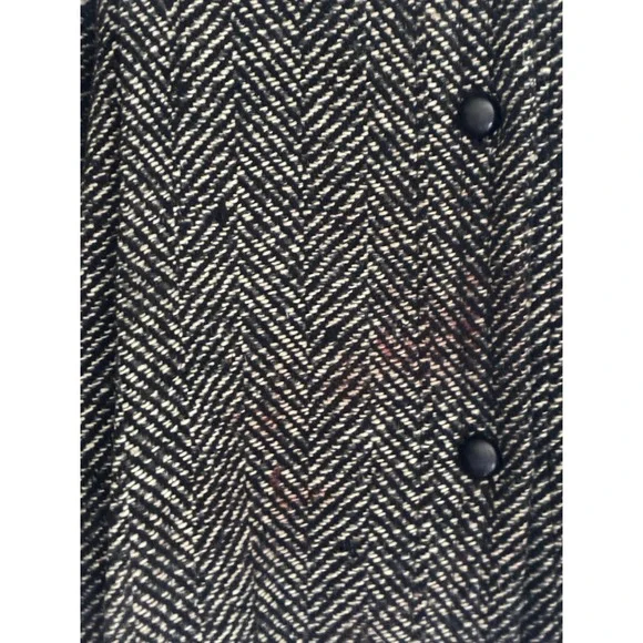 VTG Learsy 100% Wool Herringbone Coat Black White Red Lining Made in Uruguay 12 - Picture 16 of 16